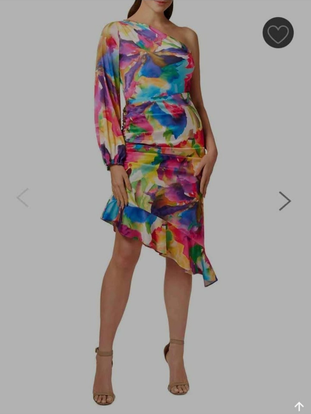One-Shoulder Multicolor Watercolor Ruffle Dress